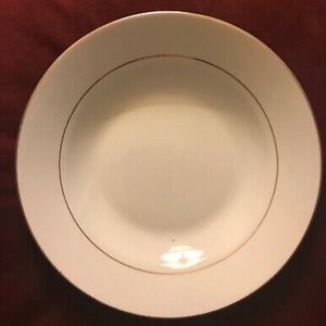 Home  Essentials: 4 Soup Plates 8” White With Gold Trim
